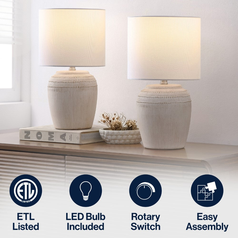 Fawn 16.75" Traditional Rustic Reeded Ceramic Vase LED Table Lamp, Set of 2