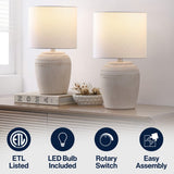 Fawn 16.75" Traditional Rustic Reeded Ceramic Vase LED Table Lamp, Set of 2