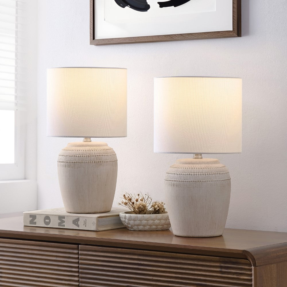 Fawn 16.75" Traditional Rustic Reeded Ceramic Vase LED Table Lamp, Set of 2