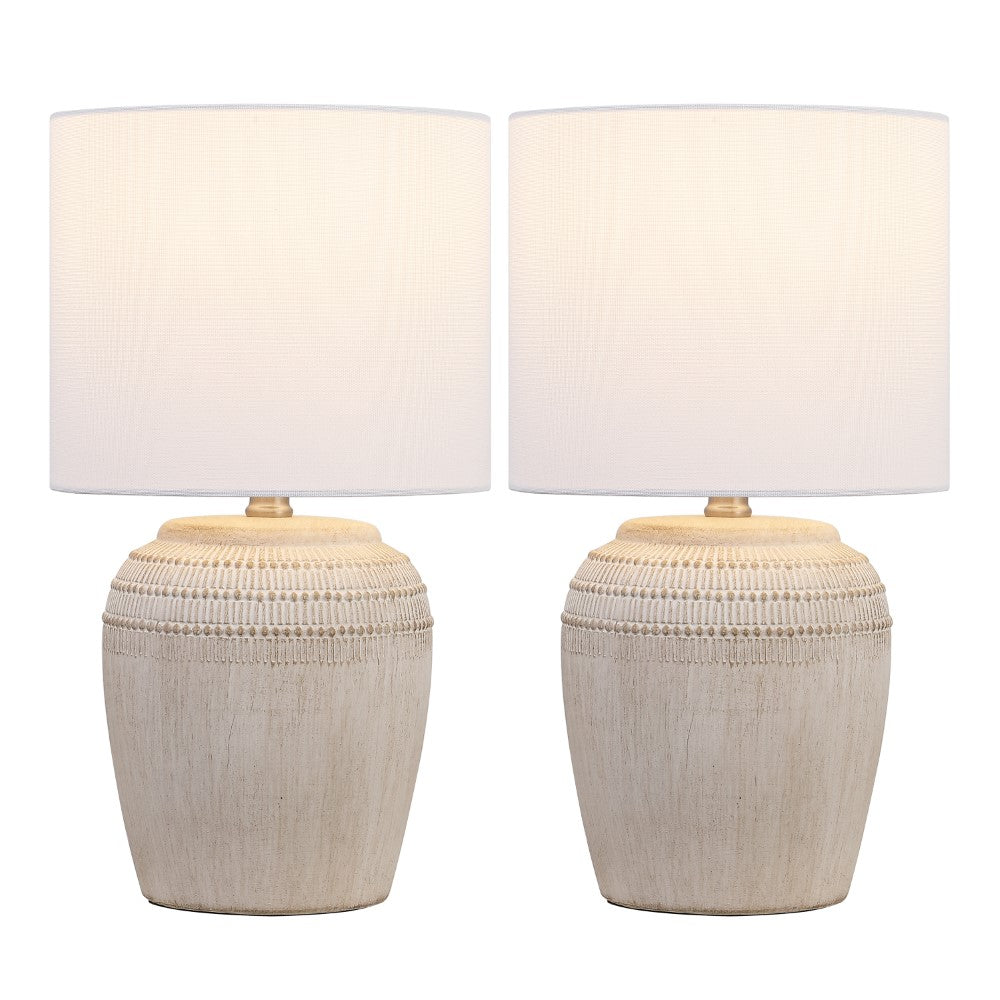 Fawn 16.75" Traditional Rustic Reeded Ceramic Vase LED Table Lamp, Set of 2