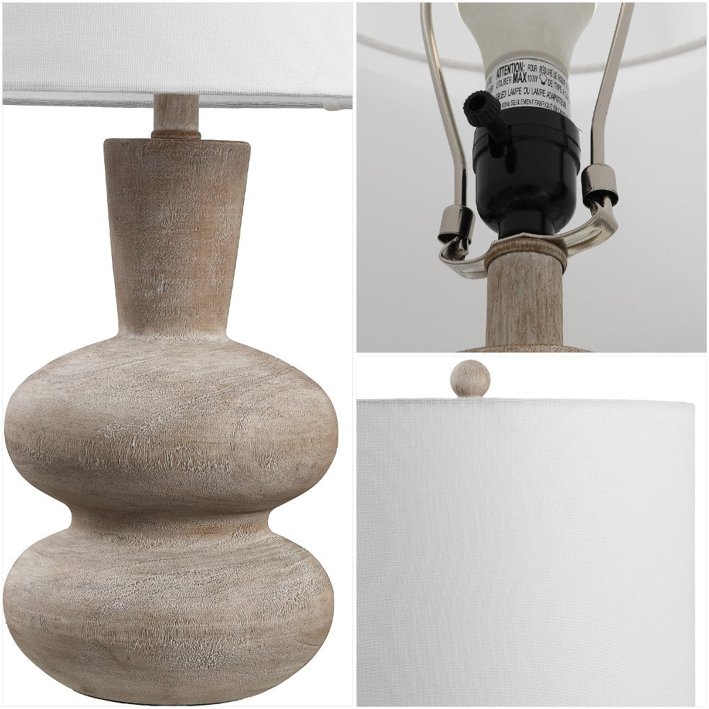 Sol 24" Modern Minimalist Sculptural Oak-Grain Resin LED Table Lamp