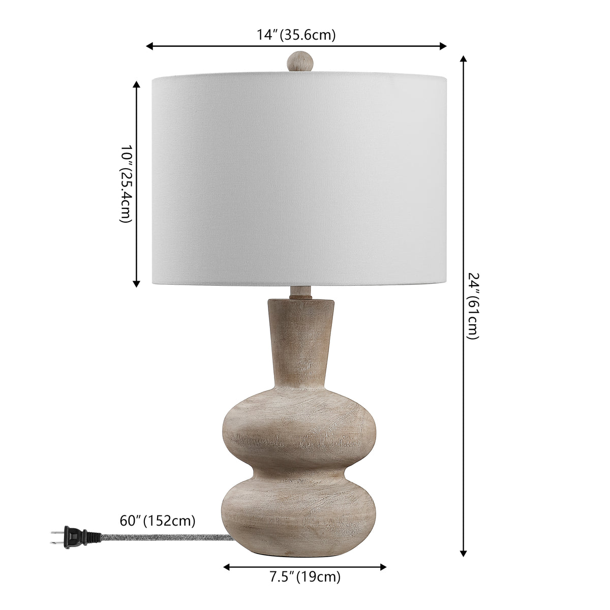 Sol 24" Modern Minimalist Sculptural Oak-Grain Resin LED Table Lamp