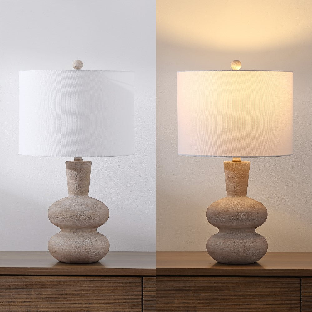 Sol 24" Modern Minimalist Sculptural Oak-Grain Resin LED Table Lamp