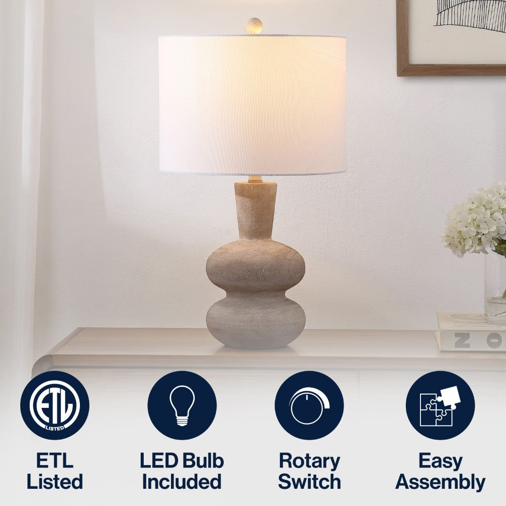 Sol 24" Modern Minimalist Sculptural Oak-Grain Resin LED Table Lamp