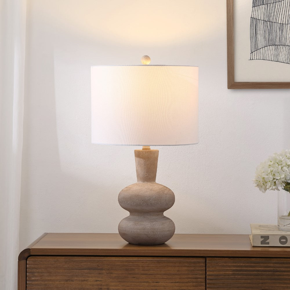 Sol 24" Modern Minimalist Sculptural Oak-Grain Resin LED Table Lamp