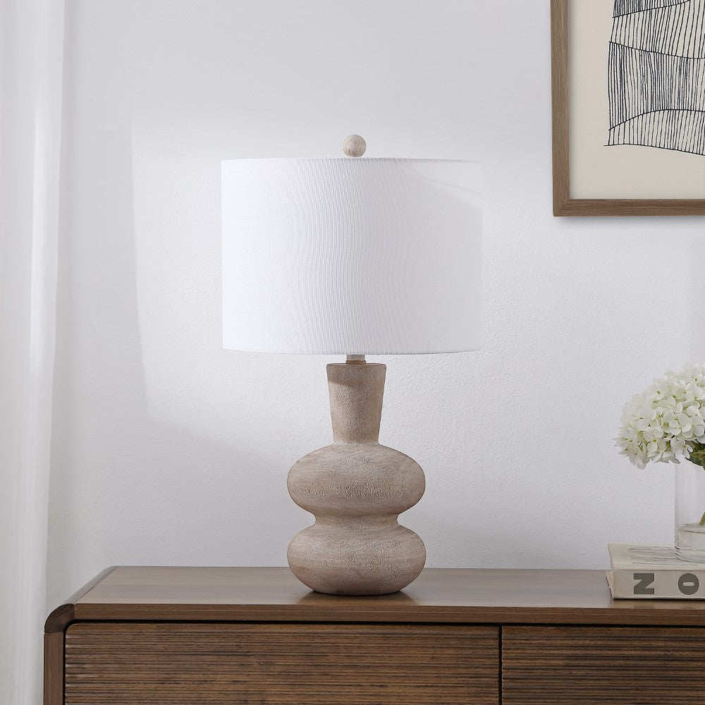 Sol 24" Modern Minimalist Sculptural Oak-Grain Resin LED Table Lamp