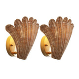 Pine 11.5" Vintage Coastal 1-Light Rattan Scallop Shell LED Wall Sconce Set 2