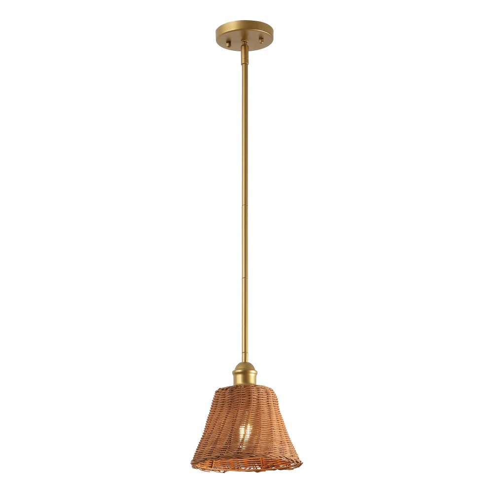 Larkspur 1-Light Coastal Bohemian Metal and Woven Rattan LED Pendant Light