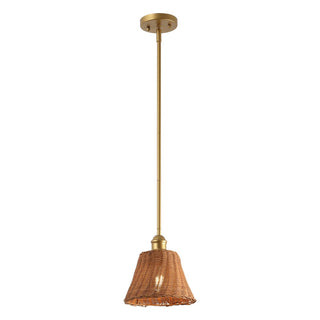 Larkspur 1-Light Coastal Bohemian Metal and Woven Rattan LED Pendant Light