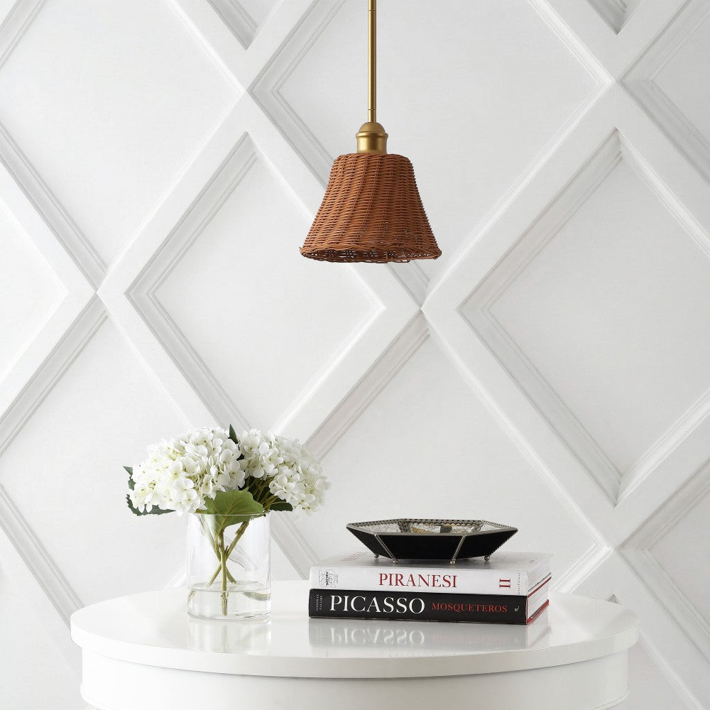 Larkspur 1-Light Coastal Bohemian Metal and Woven Rattan LED Pendant Light