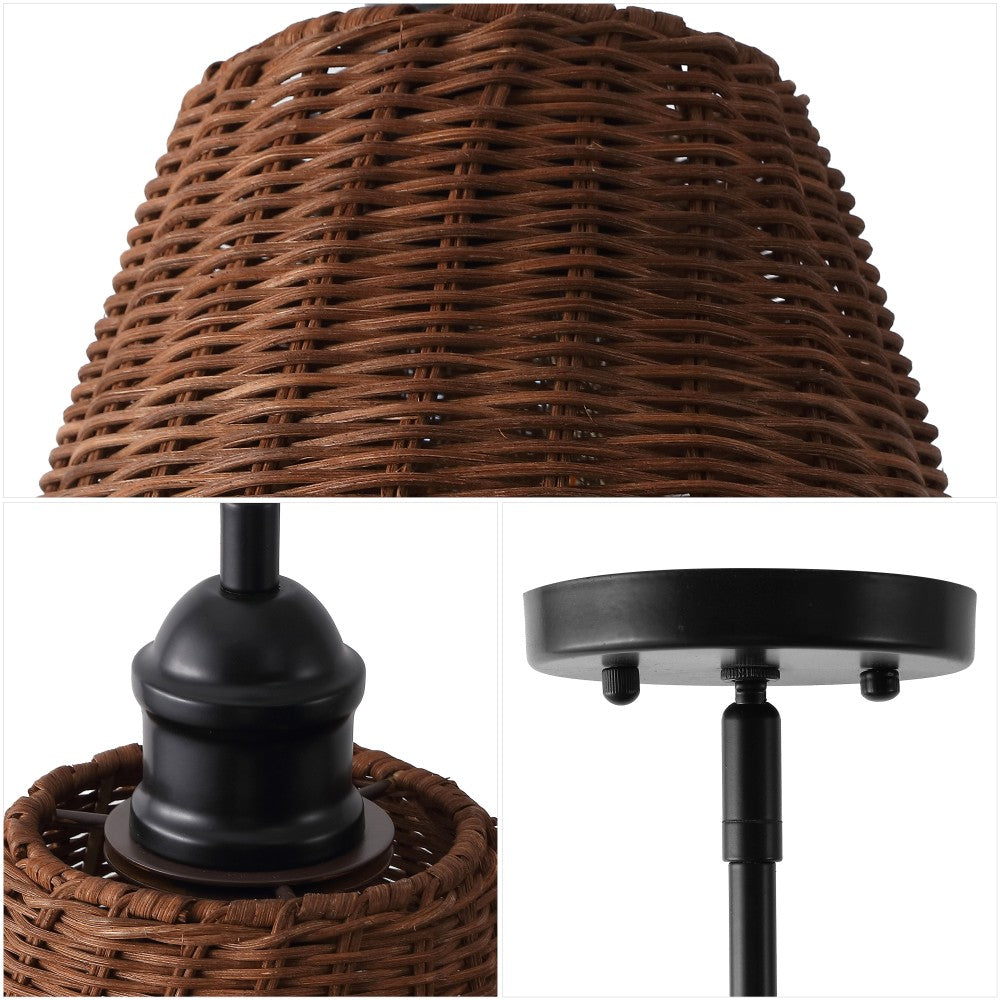 Larkspur 1-Light Coastal Bohemian Metal and Woven Rattan LED Pendant Light
