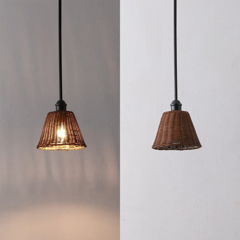 Larkspur 1-Light Coastal Bohemian Metal and Woven Rattan LED Pendant Light
