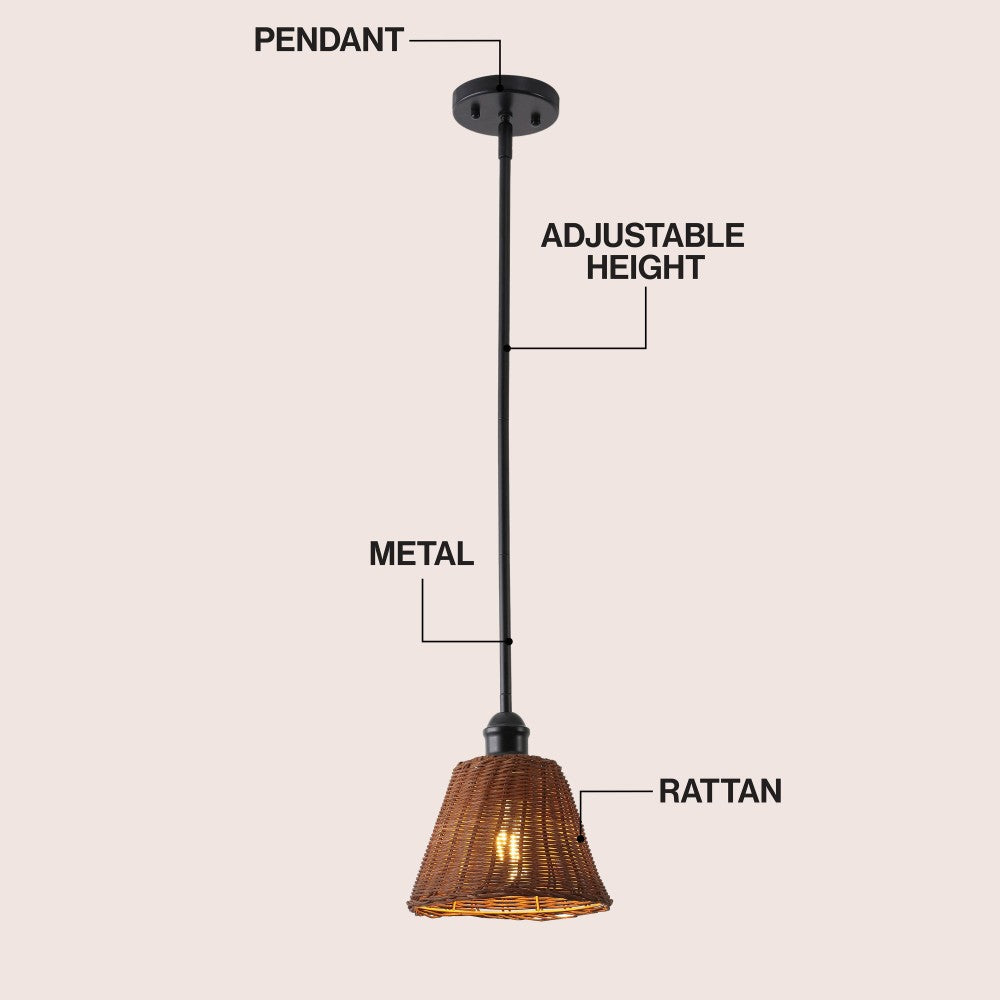 Larkspur 1-Light Coastal Bohemian Metal and Woven Rattan LED Pendant Light
