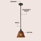 Larkspur 1-Light Coastal Bohemian Metal and Woven Rattan LED Pendant Light