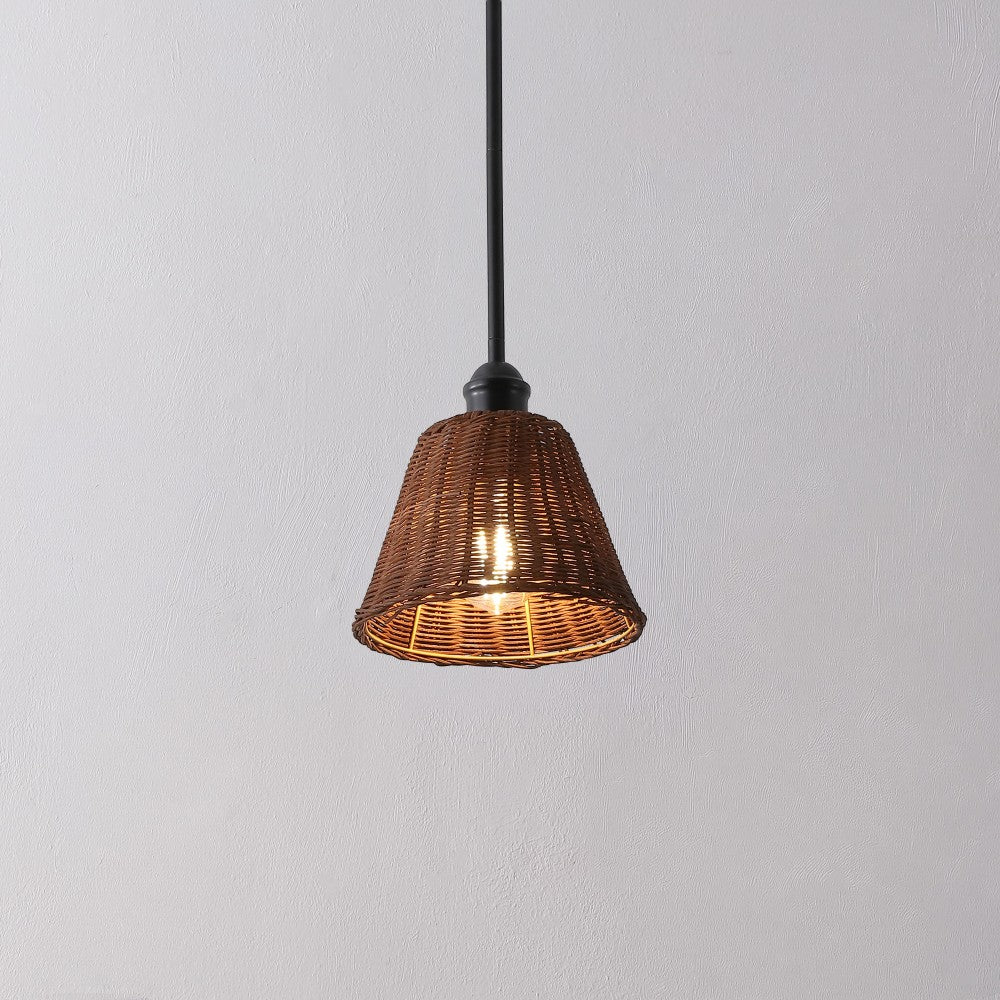 Larkspur 1-Light Coastal Bohemian Metal and Woven Rattan LED Pendant Light