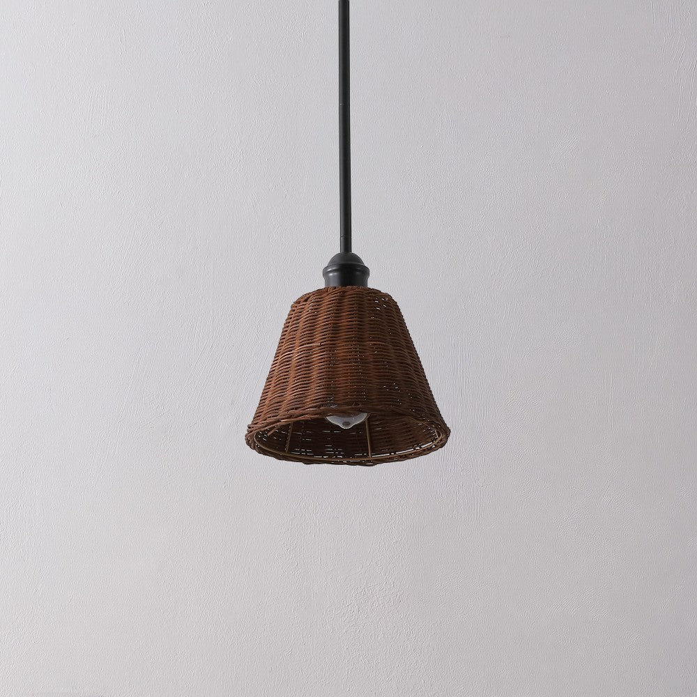 Larkspur 1-Light Coastal Bohemian Metal and Woven Rattan LED Pendant Light