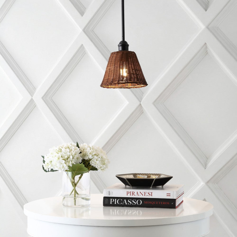 Larkspur 1-Light Coastal Bohemian Metal and Woven Rattan LED Pendant Light
