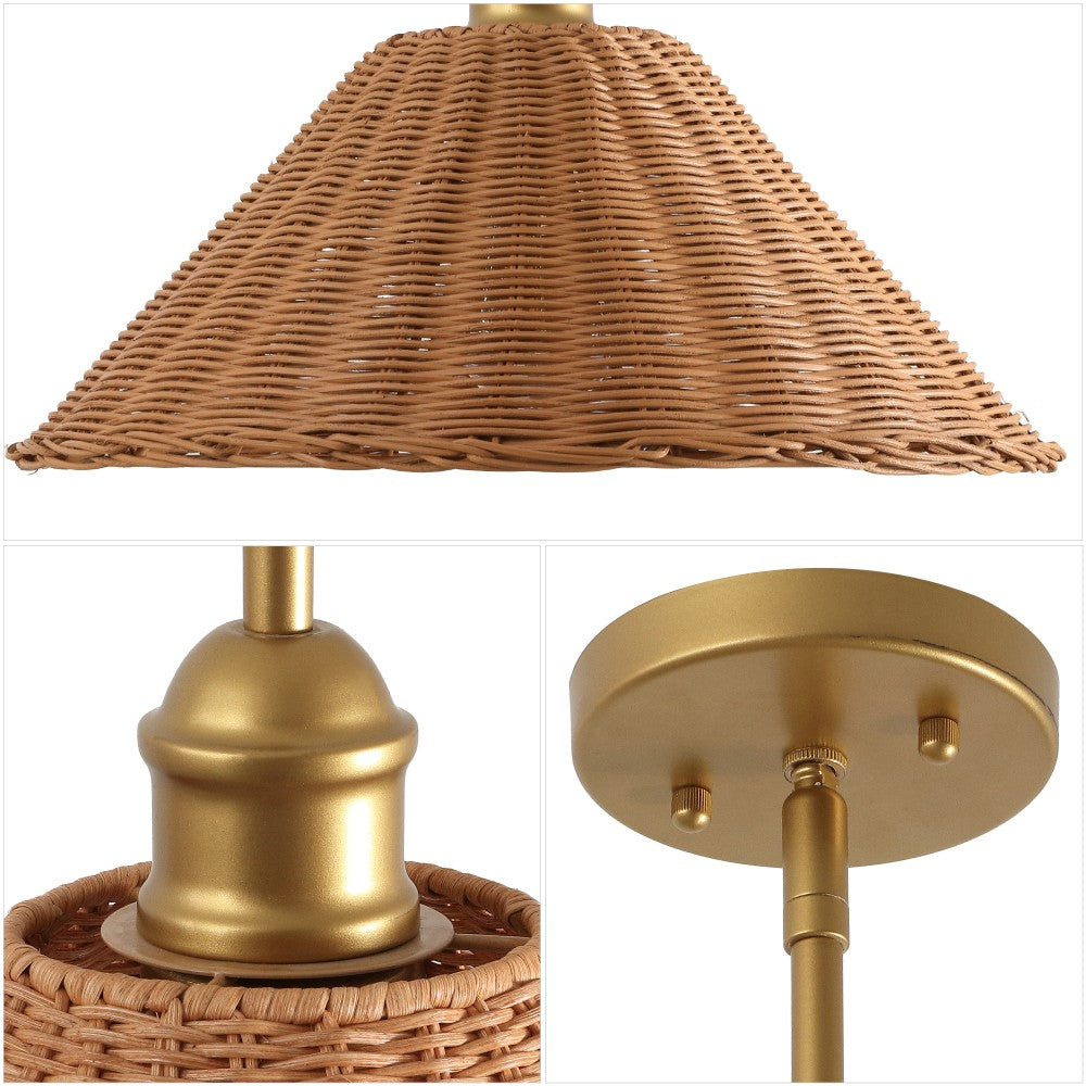 Larkspur 1-Light Coastal Bohemian Metal and Woven Rattan LED Pendant Light