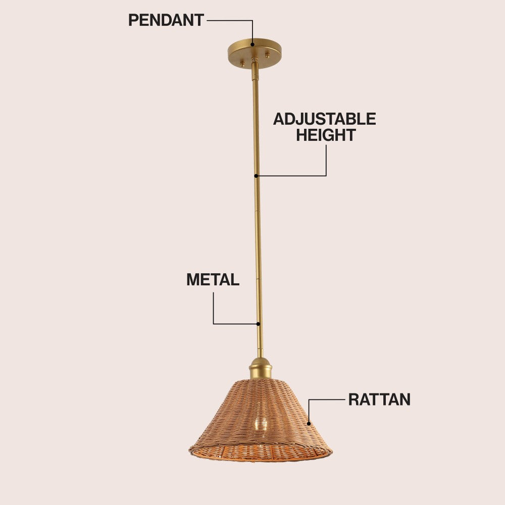 Larkspur 1-Light Coastal Bohemian Metal and Woven Rattan LED Pendant Light