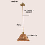 Larkspur 1-Light Coastal Bohemian Metal and Woven Rattan LED Pendant Light
