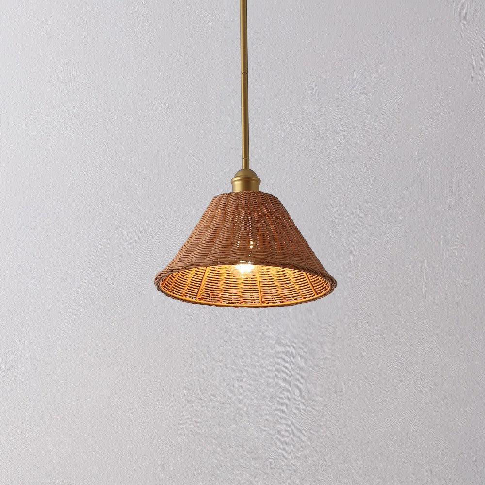 Larkspur 1-Light Coastal Bohemian Metal and Woven Rattan LED Pendant Light