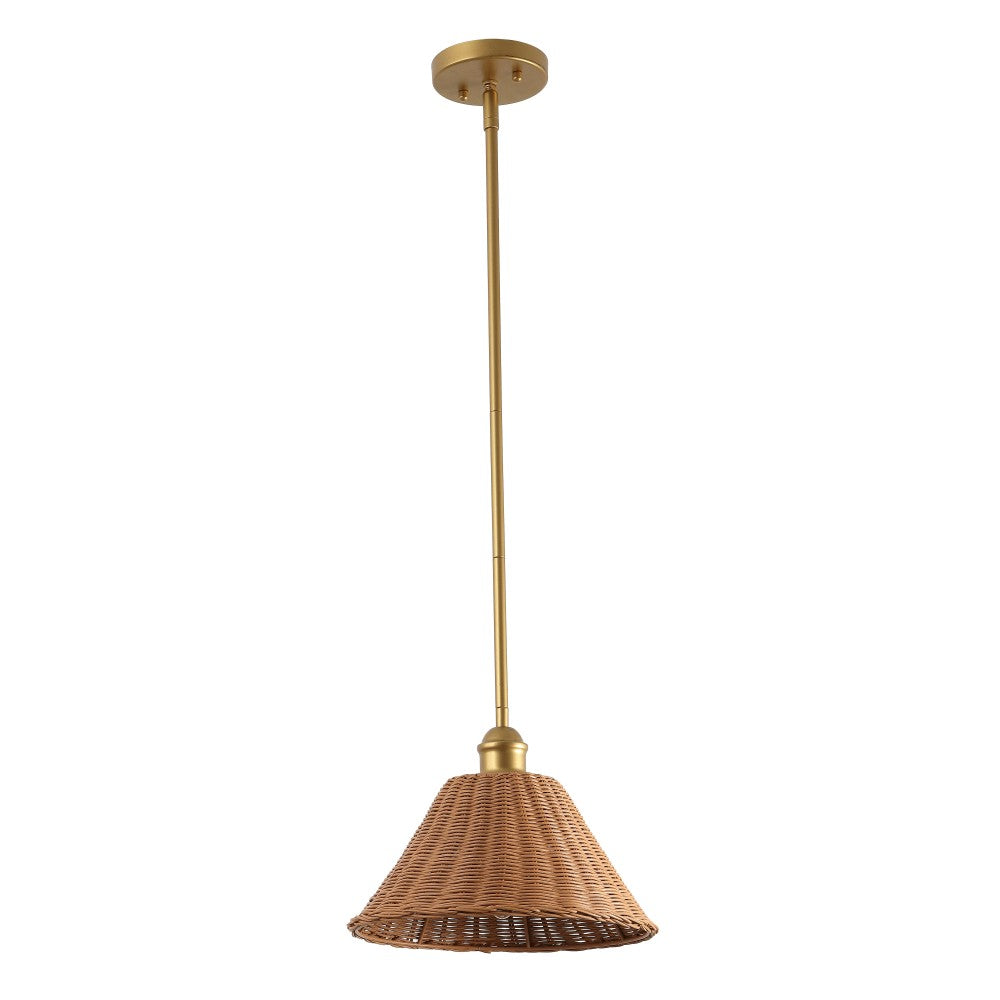 Larkspur 1-Light Coastal Bohemian Metal and Woven Rattan LED Pendant Light