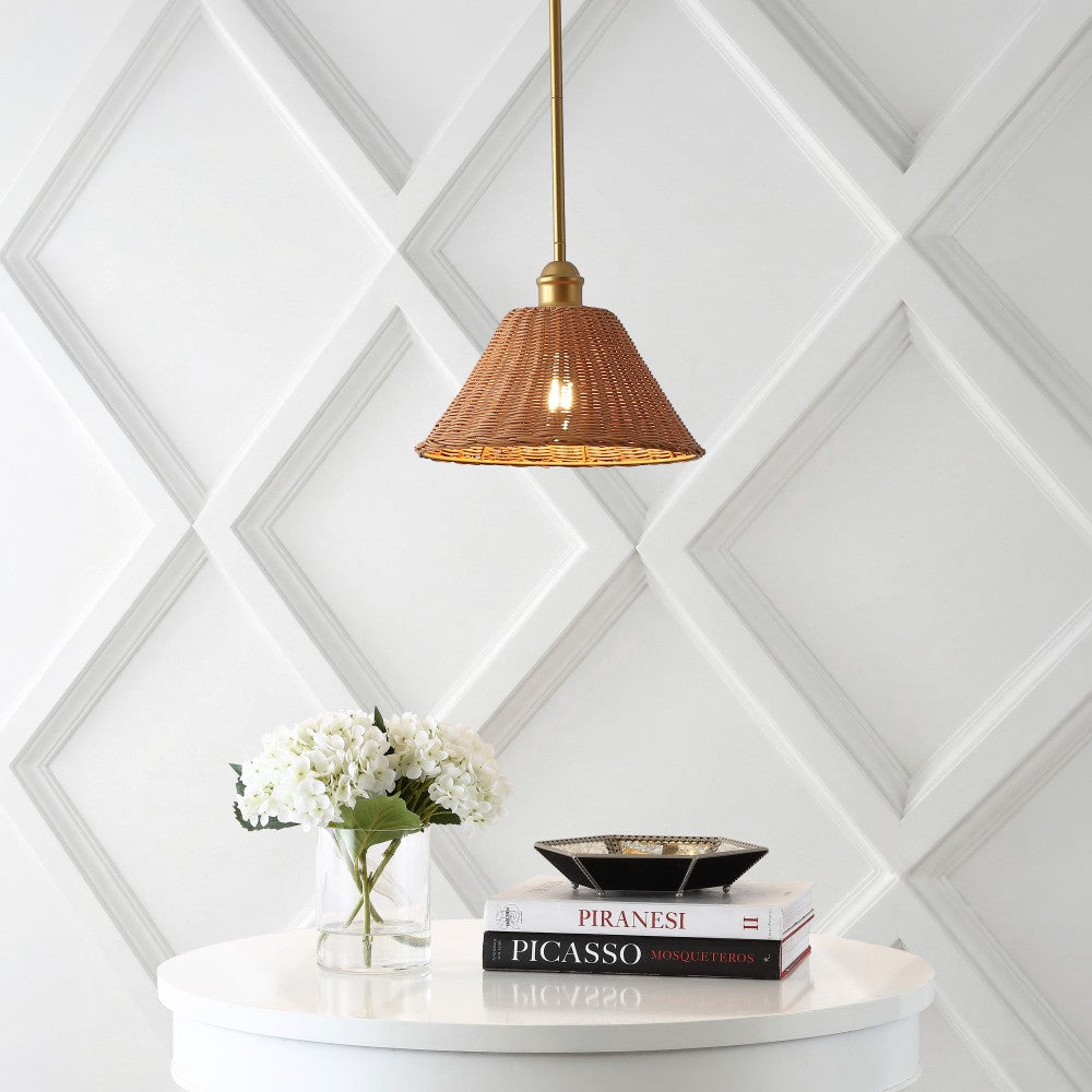 Larkspur 1-Light Coastal Bohemian Metal and Woven Rattan LED Pendant Light