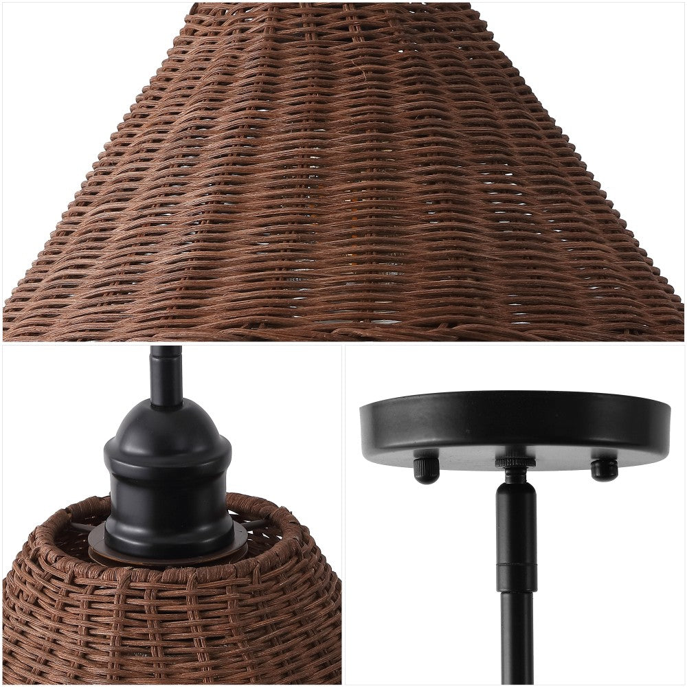 Larkspur 1-Light Coastal Bohemian Metal and Woven Rattan LED Pendant Light