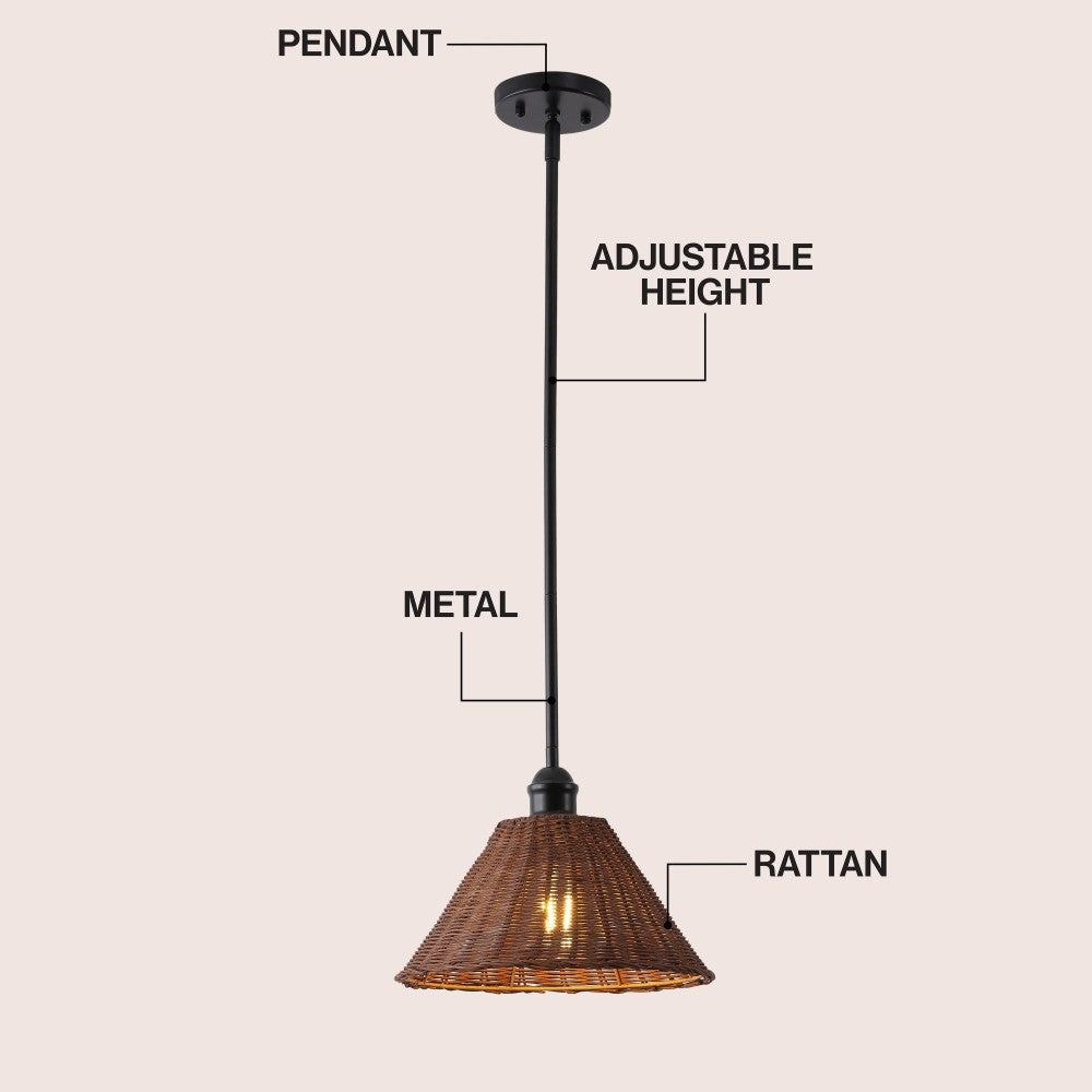 Larkspur 1-Light Coastal Bohemian Metal and Woven Rattan LED Pendant Light