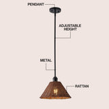 Larkspur 1-Light Coastal Bohemian Metal and Woven Rattan LED Pendant Light