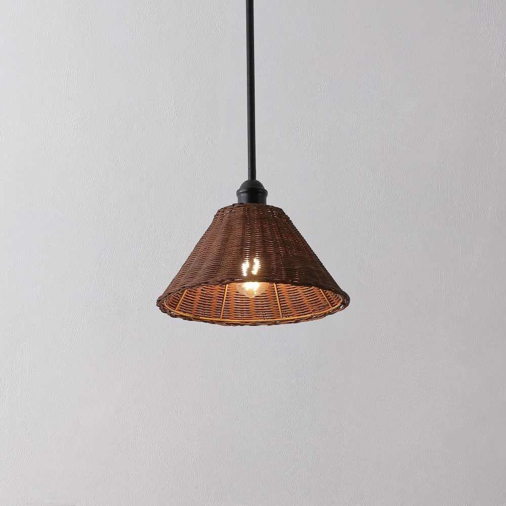 Larkspur 1-Light Coastal Bohemian Metal and Woven Rattan LED Pendant Light