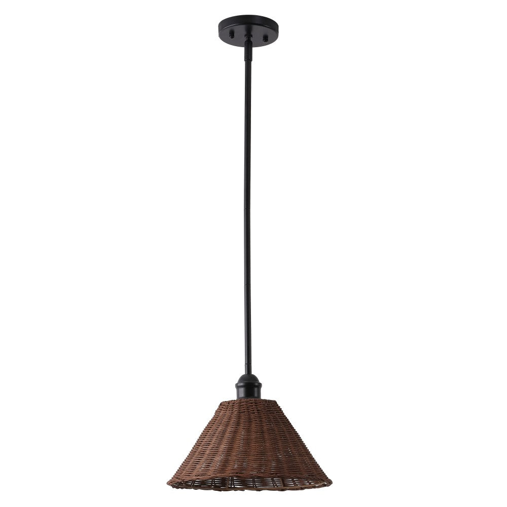 Larkspur 1-Light Coastal Bohemian Metal and Woven Rattan LED Pendant Light