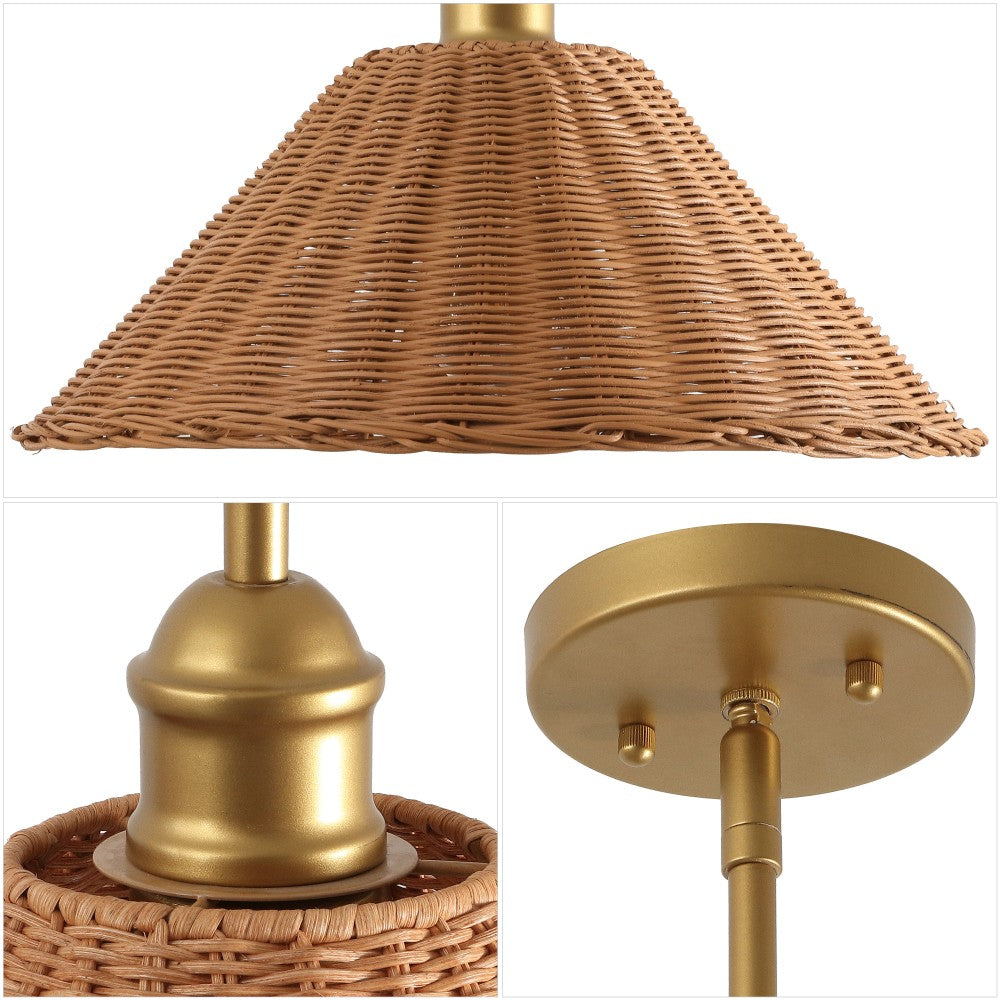 Larkspur 1-Light Coastal Bohemian Metal and Woven Rattan LED Pendant Light