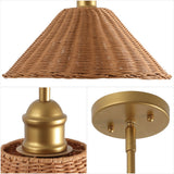 Larkspur 1-Light Coastal Bohemian Metal and Woven Rattan LED Pendant Light