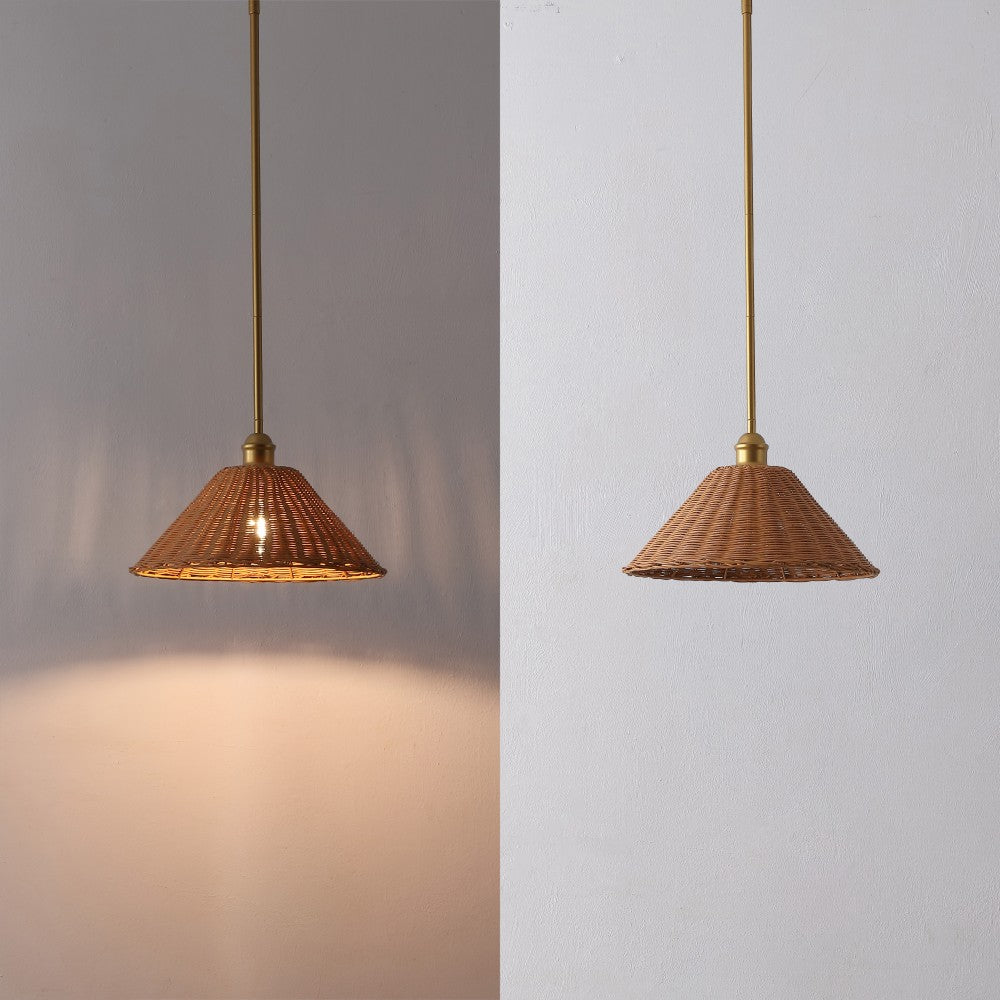 Larkspur 1-Light Coastal Bohemian Metal and Woven Rattan LED Pendant Light