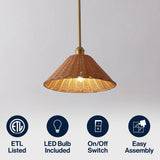 Larkspur 1-Light Coastal Bohemian Metal and Woven Rattan LED Pendant Light