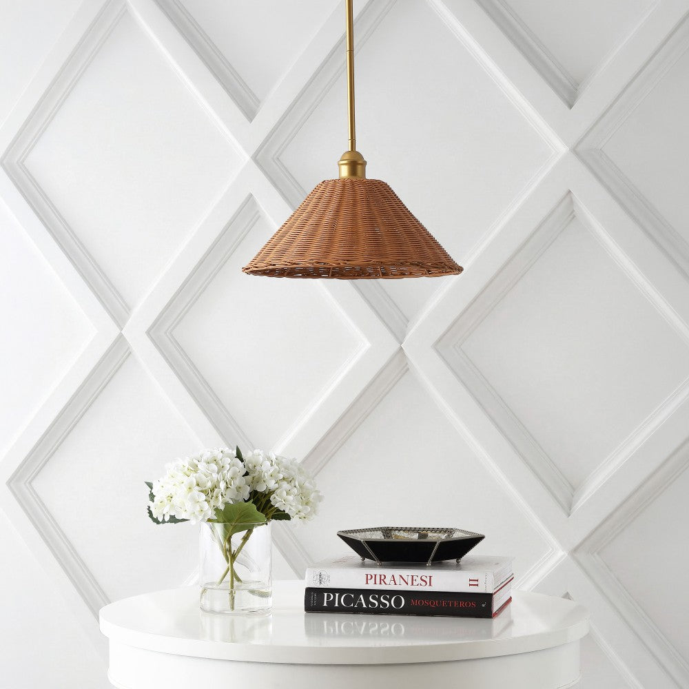 Larkspur 1-Light Coastal Bohemian Metal and Woven Rattan LED Pendant Light