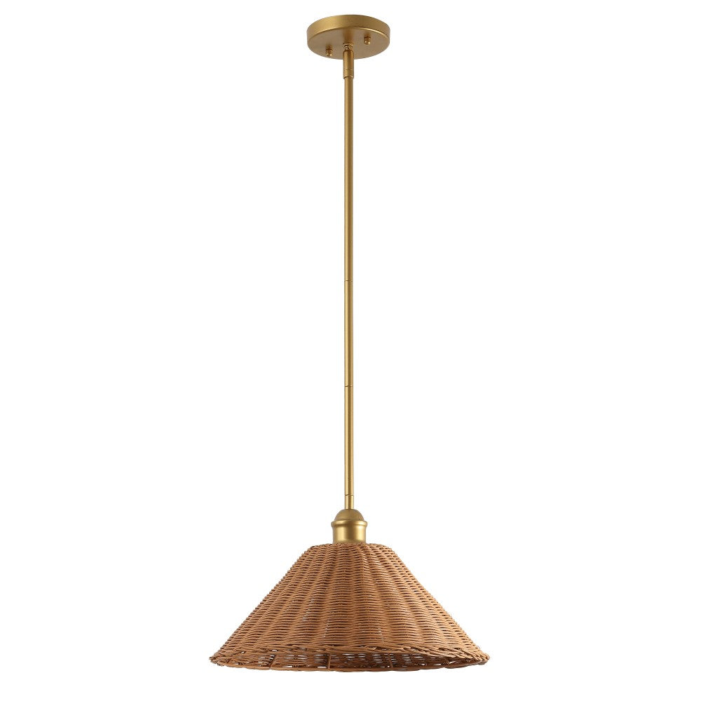 Larkspur 1-Light Coastal Bohemian Metal and Woven Rattan LED Pendant Light