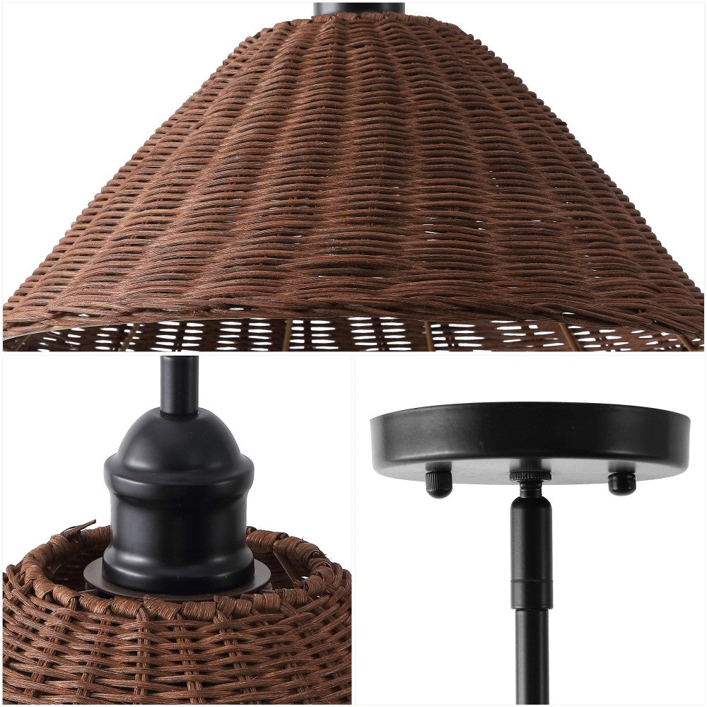 Larkspur 1-Light Coastal Bohemian Metal and Woven Rattan LED Pendant Light