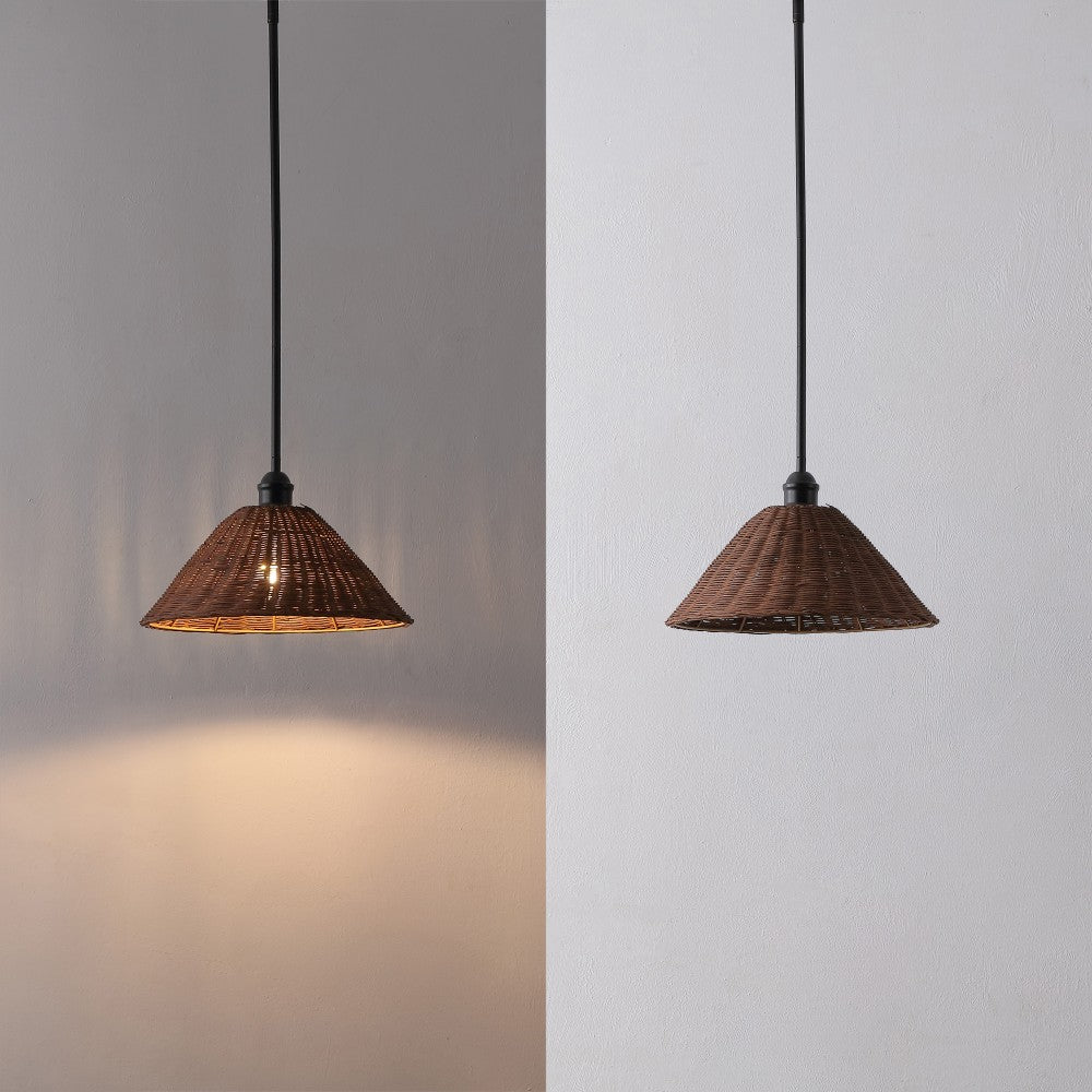 Larkspur 1-Light Coastal Bohemian Metal and Woven Rattan LED Pendant Light