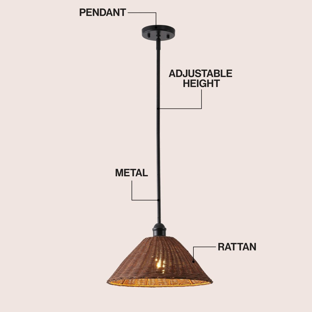 Larkspur 1-Light Coastal Bohemian Metal and Woven Rattan LED Pendant Light