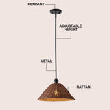 Larkspur 1-Light Coastal Bohemian Metal and Woven Rattan LED Pendant Light