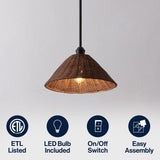 Larkspur 1-Light Coastal Bohemian Metal and Woven Rattan LED Pendant Light