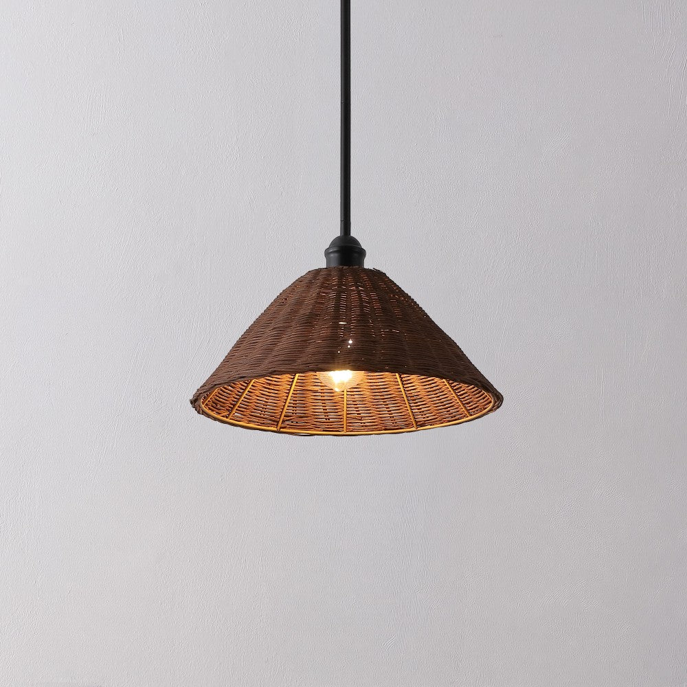 Larkspur 1-Light Coastal Bohemian Metal and Woven Rattan LED Pendant Light