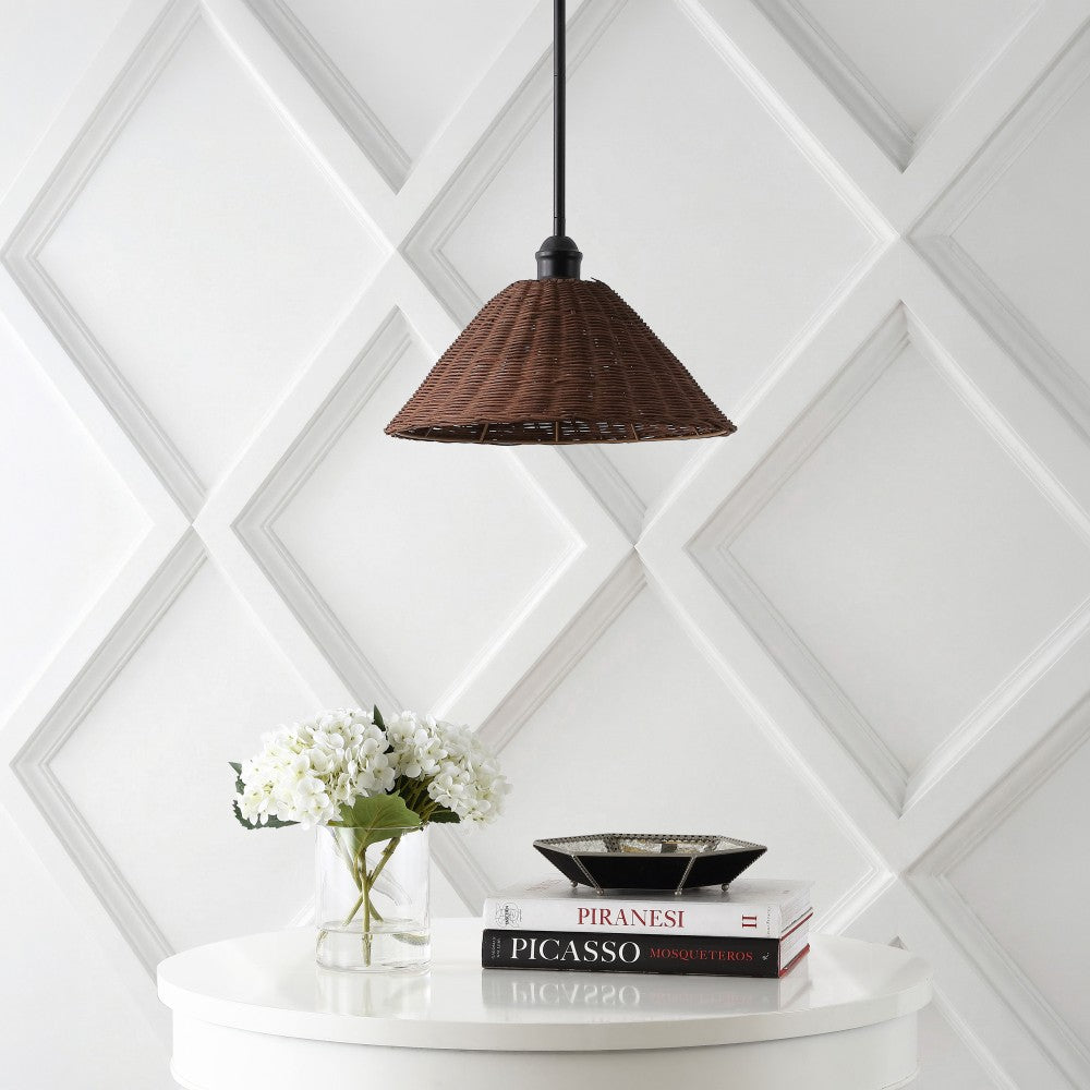Larkspur 1-Light Coastal Bohemian Metal and Woven Rattan LED Pendant Light