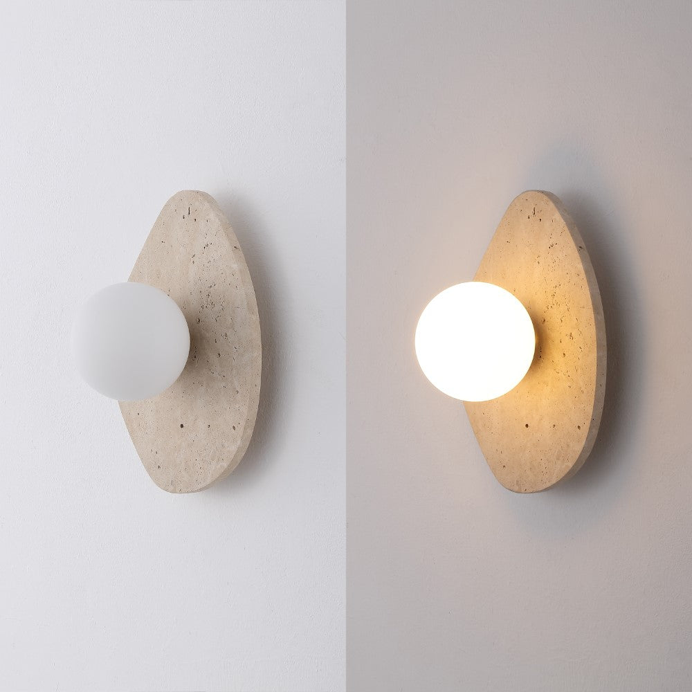 Coral 12" Modern Minimalist 1-Light Ovoid Travertine LED Wall Sconce
