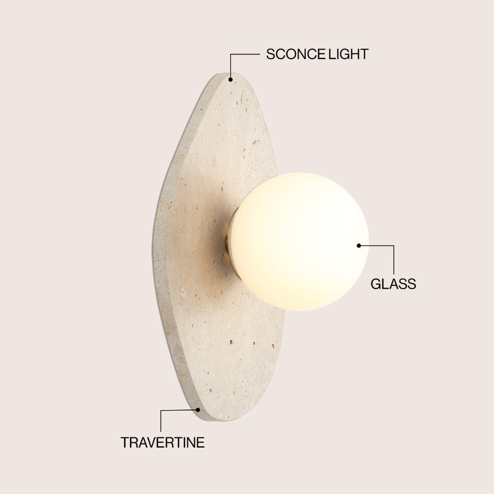 Coral 12" Modern Minimalist 1-Light Ovoid Travertine LED Wall Sconce