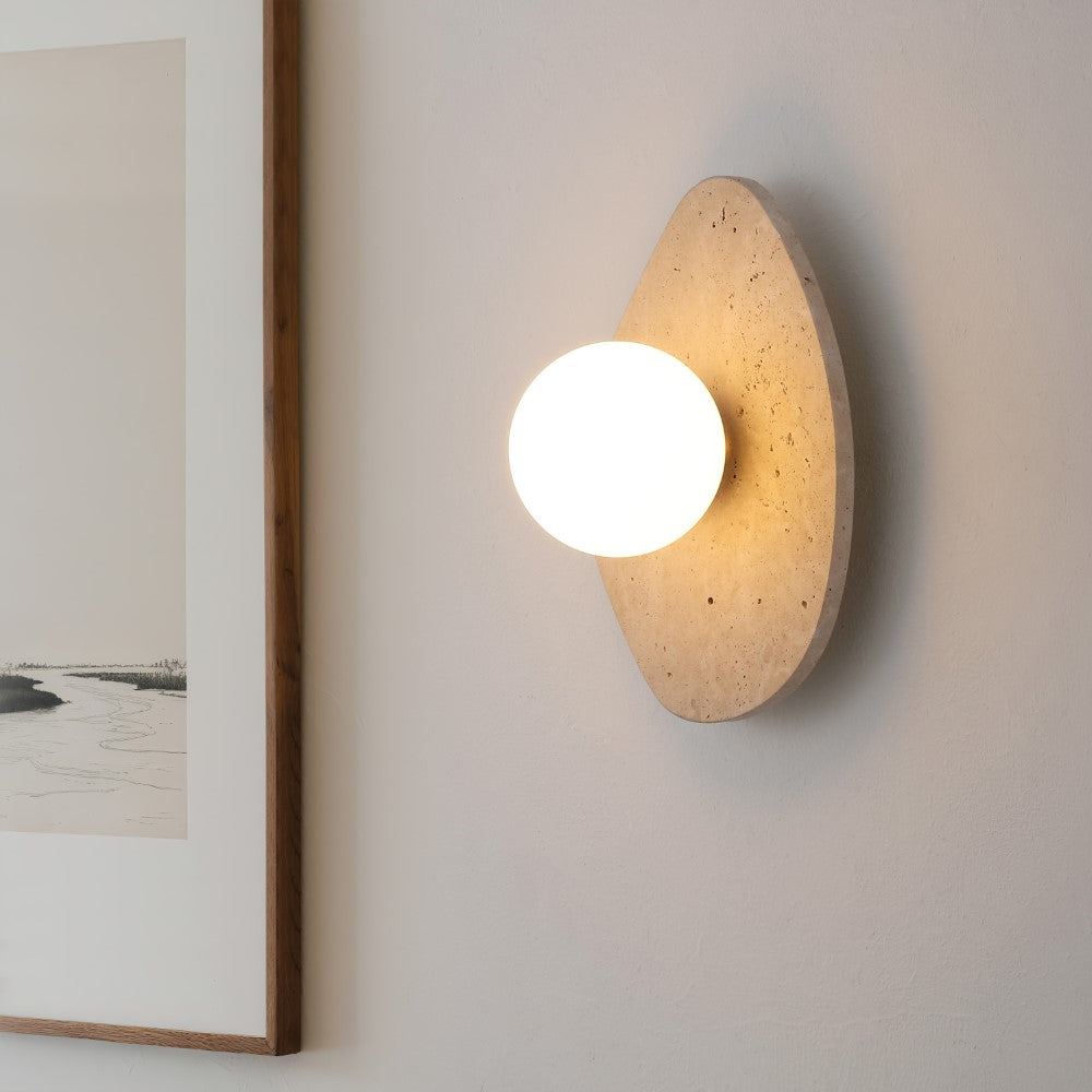 Coral 12" Modern Minimalist 1-Light Ovoid Travertine LED Wall Sconce