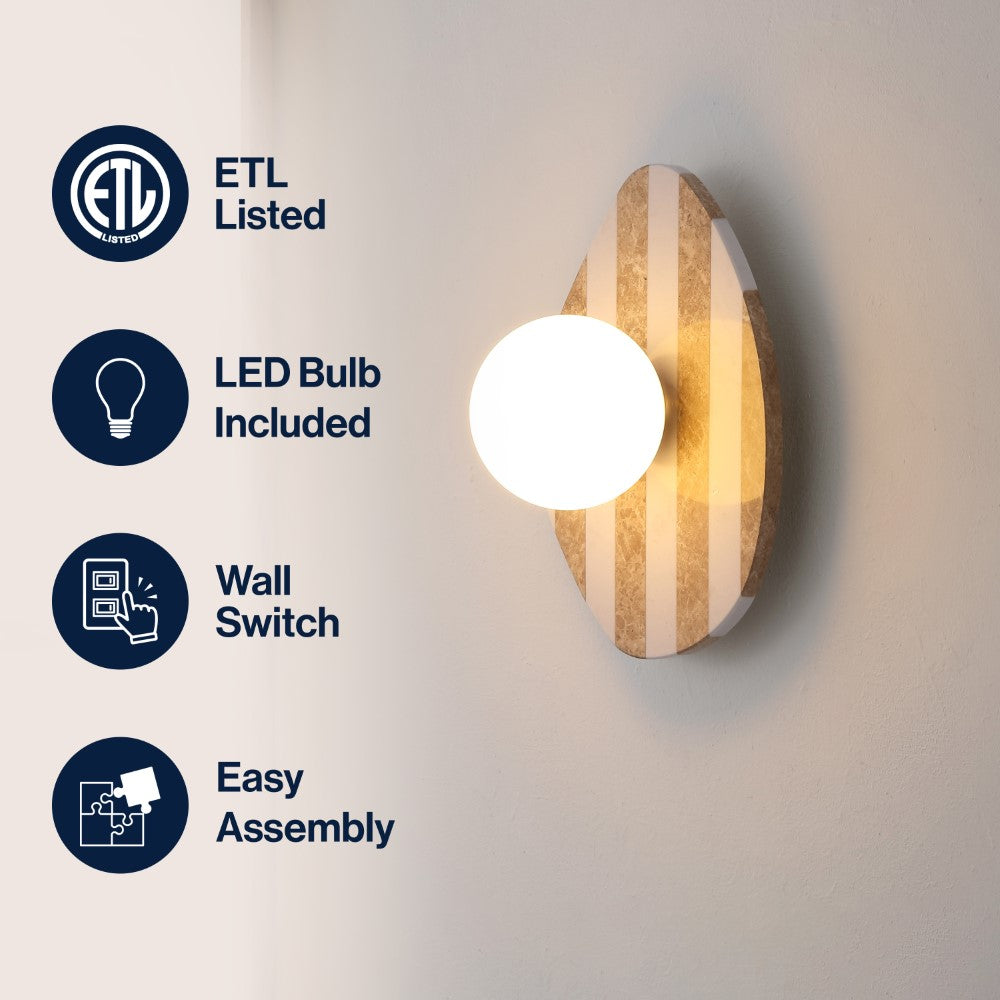 Coral 12" Modern Minimalist 1-Light Ovoid Travertine LED Wall Sconce