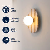 Coral 12" Modern Minimalist 1-Light Ovoid Travertine LED Wall Sconce